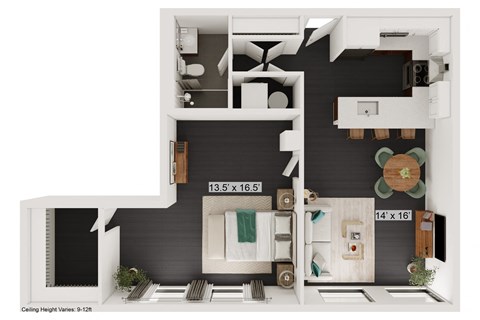 Floor plan for 1 bed, 1 bath